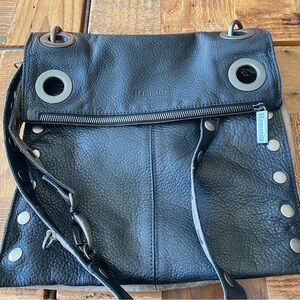 Hammitt Black Pebbled Leather Crossbody with Silver Accents